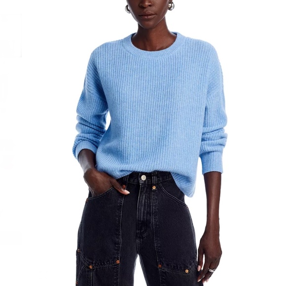 Luxurious 100% Cashmere Shaker Stitch Drop Shoulder Sweater By Aqua in blue - Picture 3 of 7